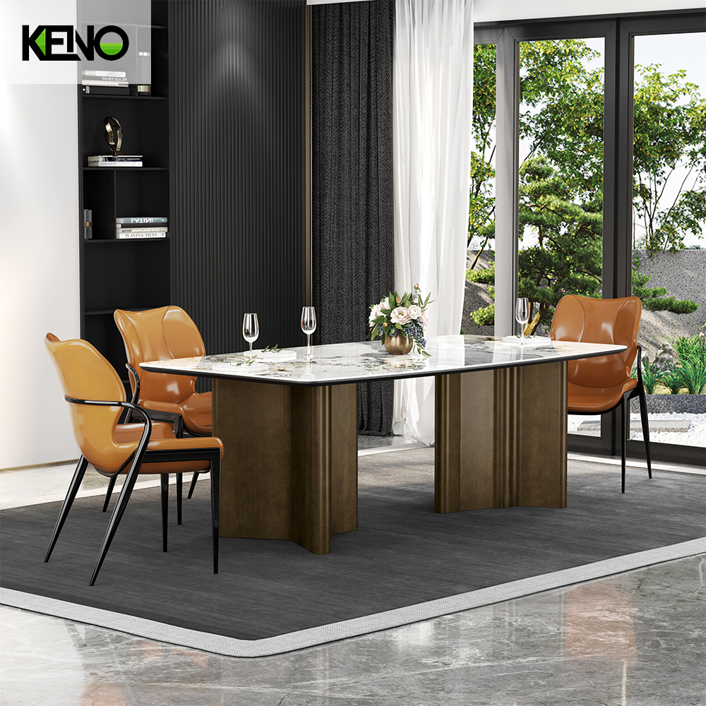 Bronze Color Table Leg Dining Room Sintered Stone Dining Table