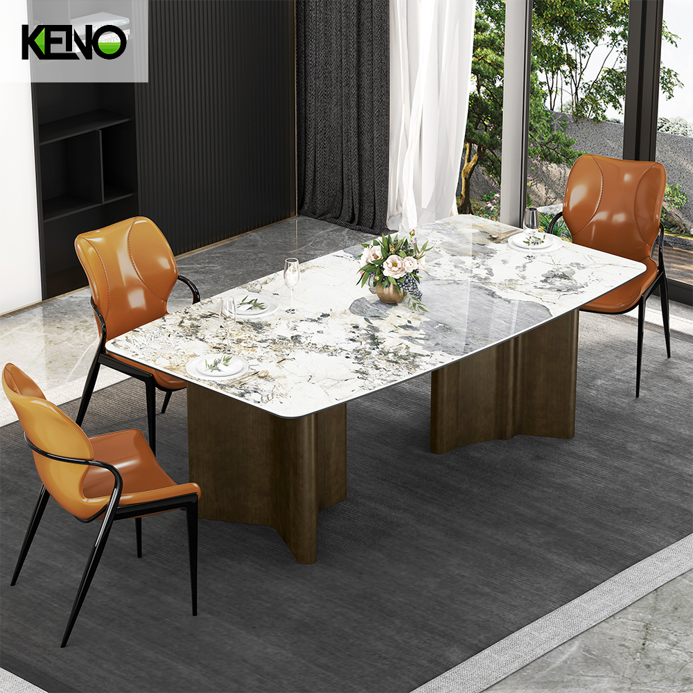 Bronze Color Table Leg Dining Room Sintered Stone Dining Table