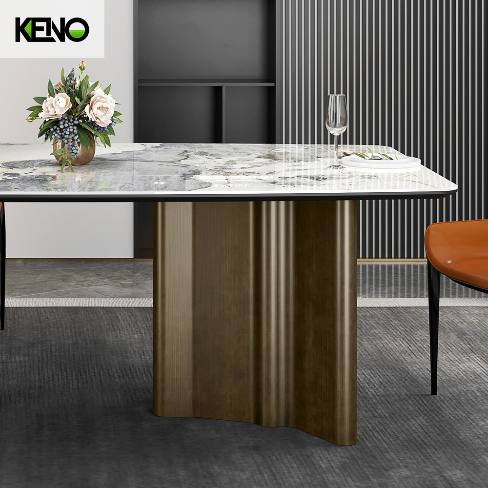 Bronze Color Table Leg Dining Room Sintered Stone Dining Table
