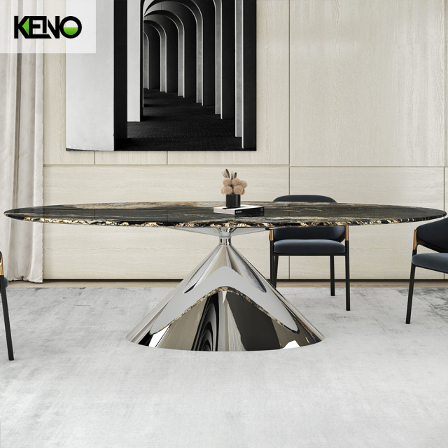 KENO Luxury Furniture Silver Color Table leg Kitchen Dining Room Table
