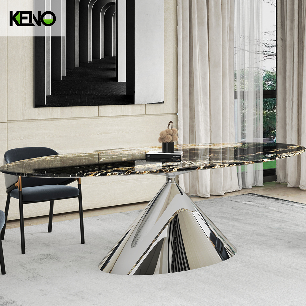 KENO Luxury Furniture Silver Color Table leg Kitchen Dining Room Table