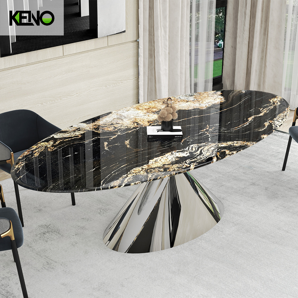 KENO Luxury Furniture Silver Color Table leg Kitchen Dining Room Table