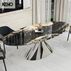 KENO Luxury Furniture Silver Color Table leg Kitchen Dining Room Table