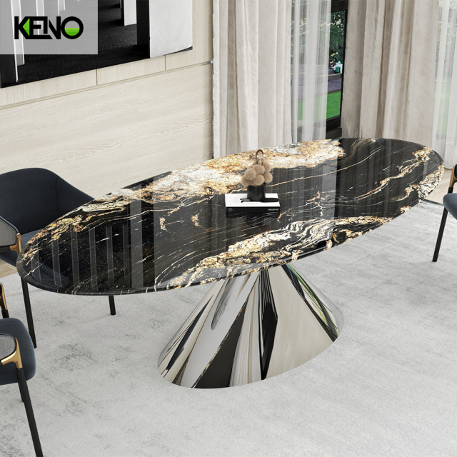 KENO Luxury Furniture Silver Color Table leg Kitchen Dining Room Table