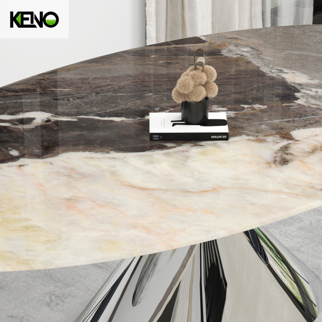 Foshan Luxury Furniture Silver Color Kitchen Dining Room Table