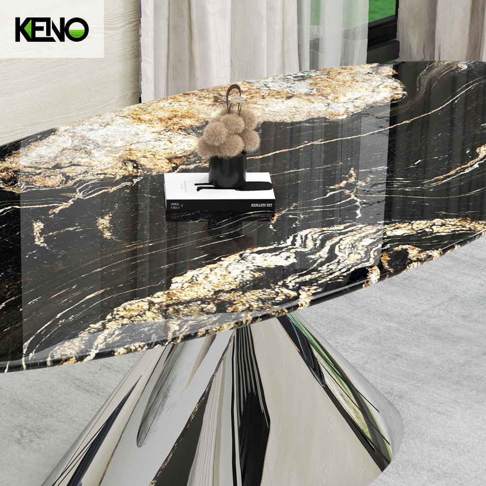 KENO Luxury Furniture Silver Color Table leg Kitchen Dining Room Table