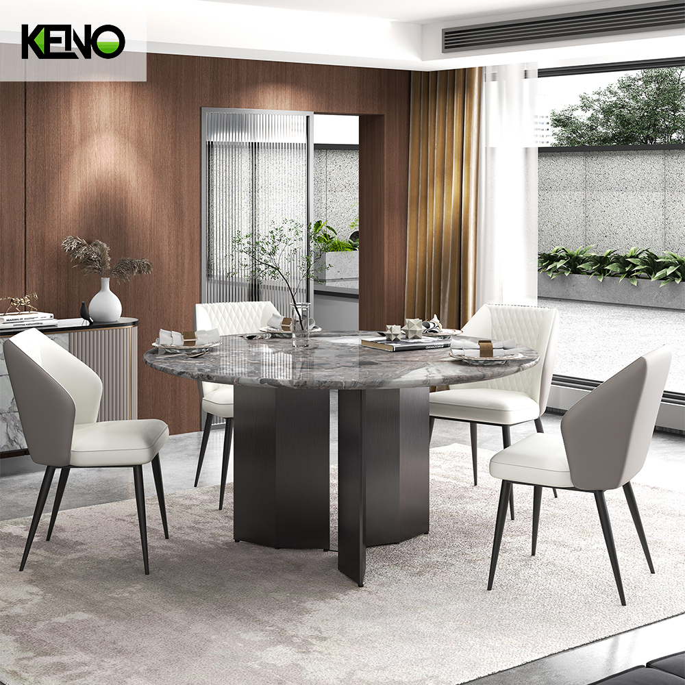 Luxury Silver Color Table leg Kitchen Furniture Dining Room Round Table and Chair