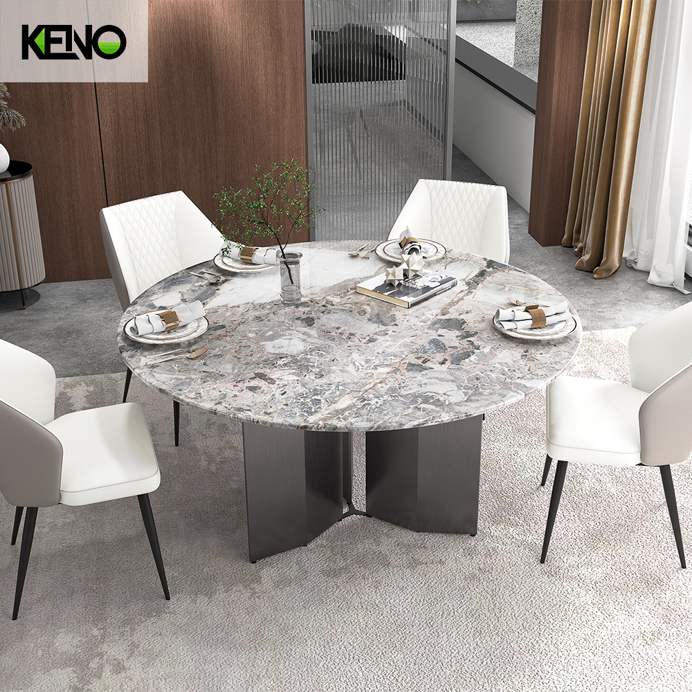 Luxury Silver Color Table leg Kitchen Furniture Dining Room Round Table and Chair
