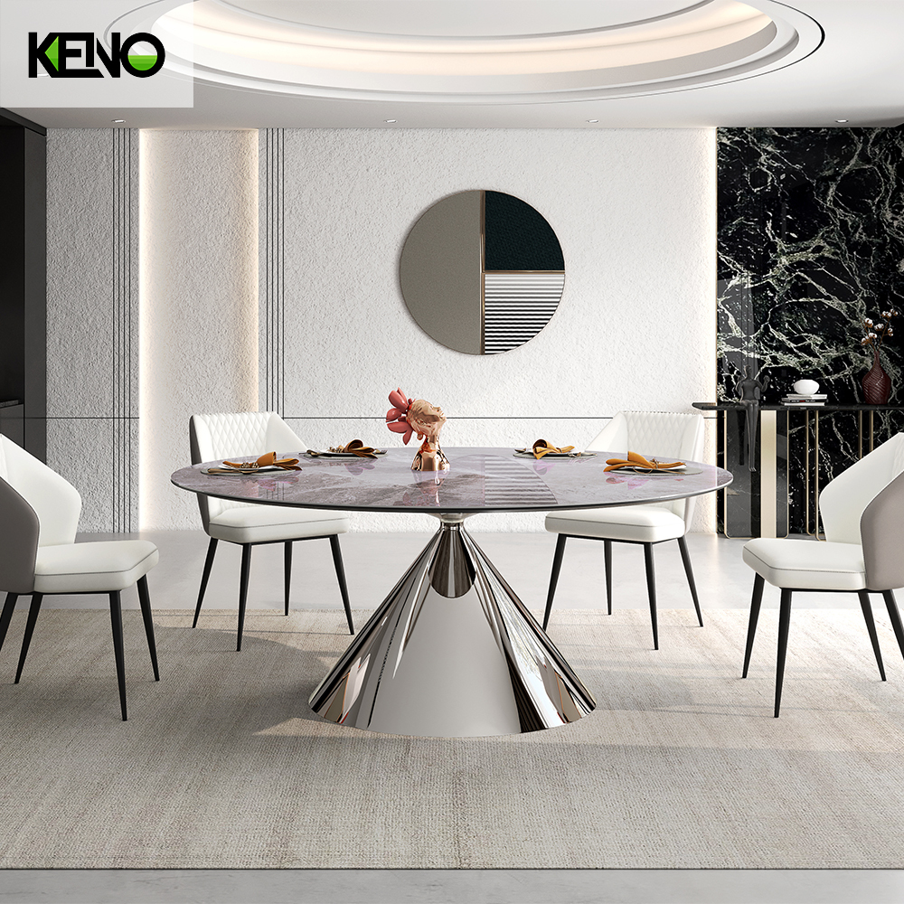 Simple Style Silver Color Table Leg Dining Room Sintered Stone Dining Table