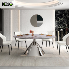 Simple Style Silver Color Table Leg Dining Room Sintered Stone Dining Table
