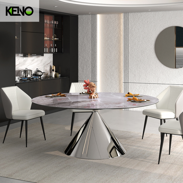 Simple Style Silver Color Table Leg Dining Room Sintered Stone Dining Table
