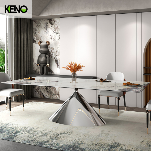 Luxury Silver Color Table leg Kitchen Furniture Dining Room Table and Chair