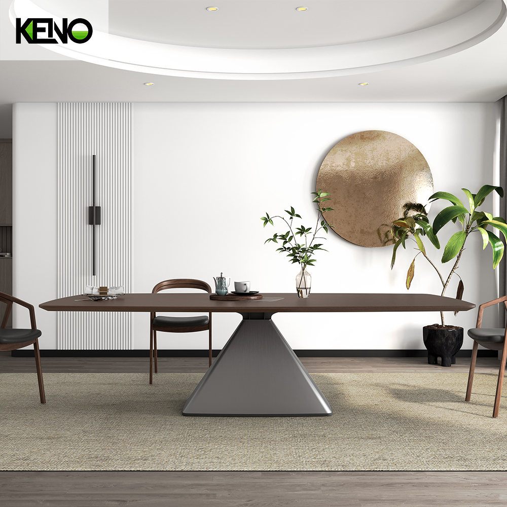 KENO Factory Home Furniture Rectangle Wood-grain Dining Table Set with Dining Chairs