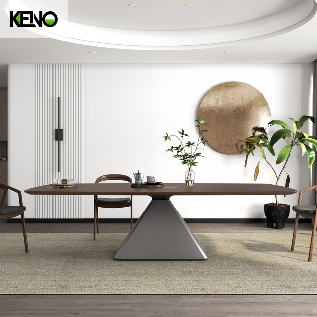 KENO Factory Home Furniture Rectangle Wood-grain Dining Table Set with Dining Chairs