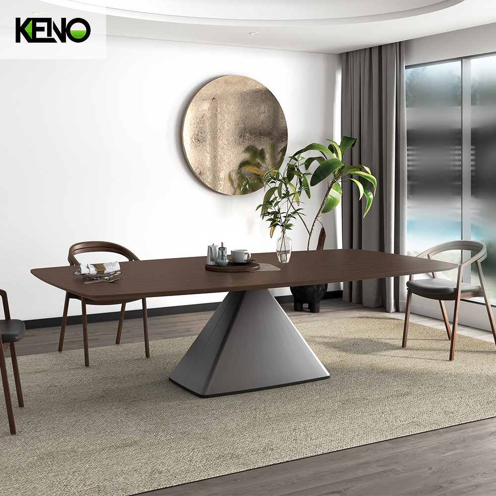 KENO Factory Home Furniture Rectangle Wood-grain Dining Table Set with Dining Chairs