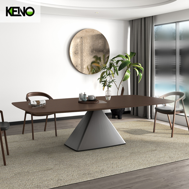 KENO Factory Home Furniture Rectangle Wood-grain Dining Table Set with Dining Chairs
