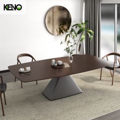 KENO Factory Home Furniture Rectangle Wood-grain Dining Table Set with Dining Chairs