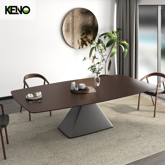 KENO Factory Home Furniture Rectangle Wood-grain Dining Table Set with Dining Chairs