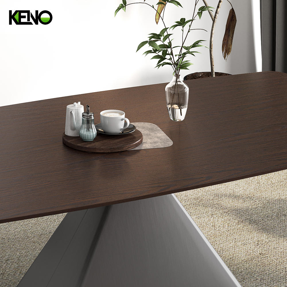 KENO Factory Home Furniture Rectangle Wood-grain Dining Table Set with Dining Chairs