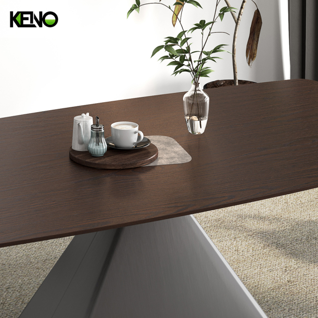KENO Factory Home Furniture Rectangle Wood-grain Dining Table Set with Dining Chairs