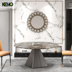 Factory Wholesale  Dark Color Table Leg Kitchen Home Furniture Merble Dining Table and 6 Chairs