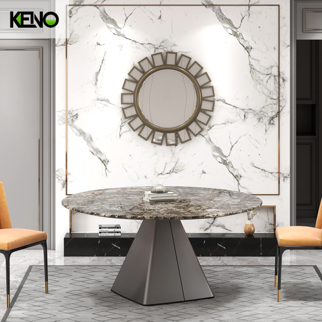 Factory Wholesale  Dark Color Table Leg Kitchen Home Furniture Merble Dining Table and 6 Chairs