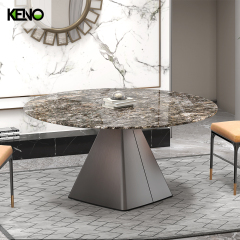 Factory Wholesale  Dark Color Table Leg Kitchen Home Furniture Merble Dining Table and 6 Chairs