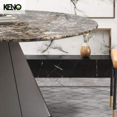 Factory Wholesale  Dark Color Table Leg Kitchen Home Furniture Merble Dining Table and 6 Chairs