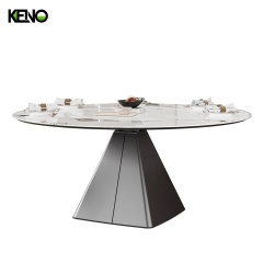 KENO Factory Home Furniture Embedded Turntable Slate Dining Table Set with Dining Chairs