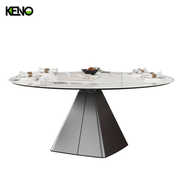 KENO Factory Home Furniture Embedded Turntable Slate Dining Table Set with Dining Chairs