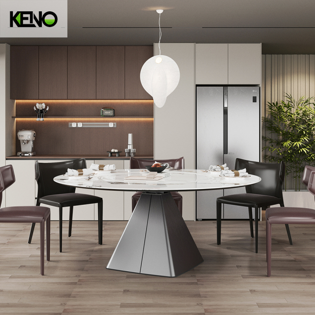 KENO Factory Home Furniture Embedded Turntable Slate Dining Table Set with Dining Chairs
