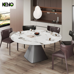 KENO Factory Home Furniture Embedded Turntable Slate Dining Table Set with Dining Chairs