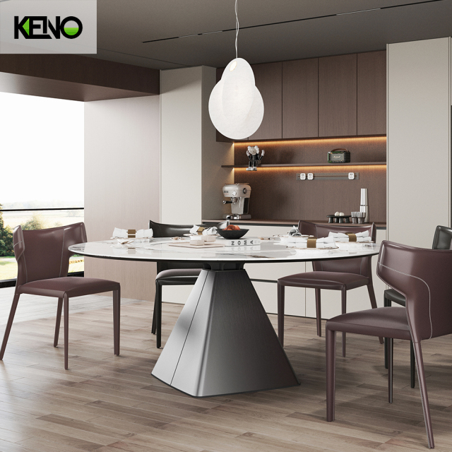 KENO Factory Home Furniture Embedded Turntable Slate Dining Table Set with Dining Chairs