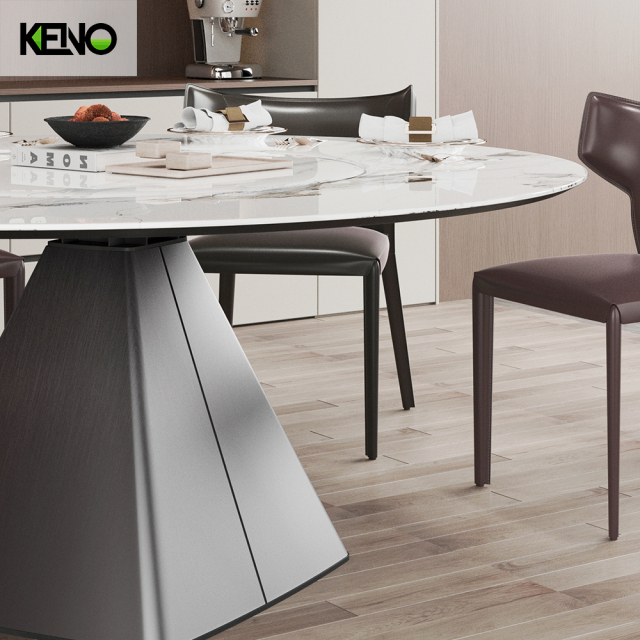 KENO Factory Home Furniture Embedded Turntable Slate Dining Table Set with Dining Chairs
