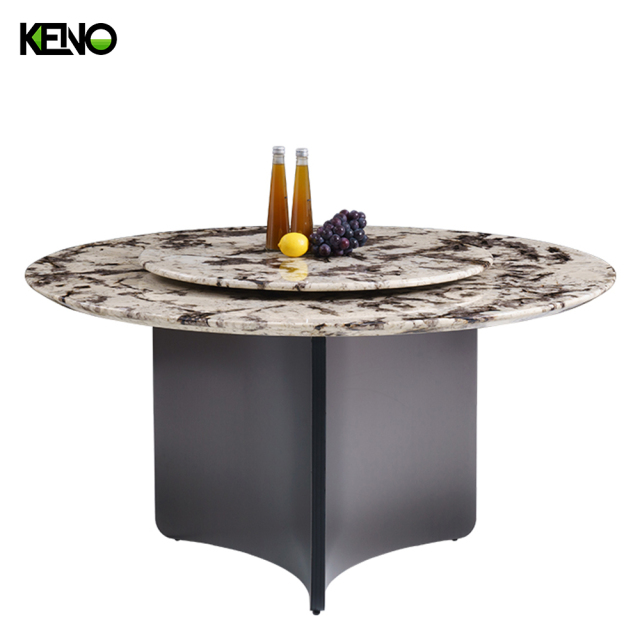Luxury Living Room Round Turntable Marble Dining Table Set with Dining Chairs