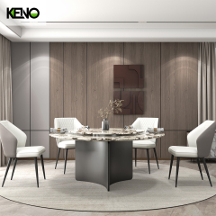 Luxury Living Room Round Turntable Marble Dining Table Set with Dining Chairs