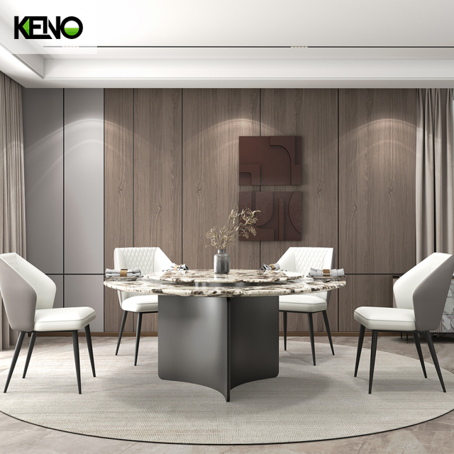 Luxury Living Room Round Turntable Marble Dining Table Set with Dining Chairs