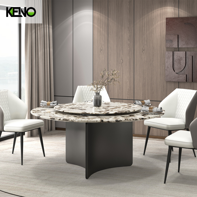 Luxury Living Room Round Turntable Marble Dining Table Set with Dining Chairs