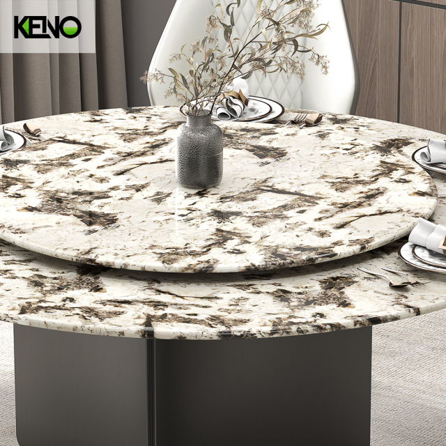 Luxury Living Room Round Turntable Marble Dining Table Set with Dining Chairs