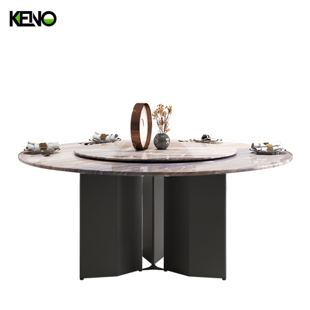 Luxury Romantic Round Turntable Marble Dining Table Set with Dining Chairs