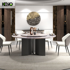 Luxury Romantic Round Turntable Marble Dining Table Set with Dining Chairs