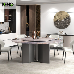 Luxury Romantic Round Turntable Marble Dining Table Set with Dining Chairs
