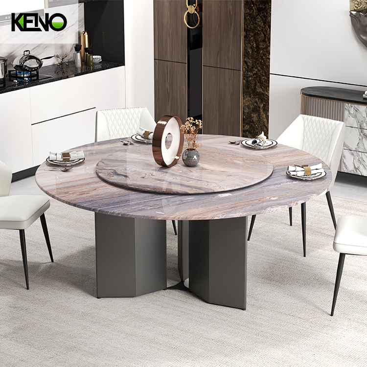 Luxury Romantic Round Turntable Marble Dining Table Set with Dining Chairs