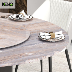 Luxury Romantic Round Turntable Marble Dining Table Set with Dining Chairs