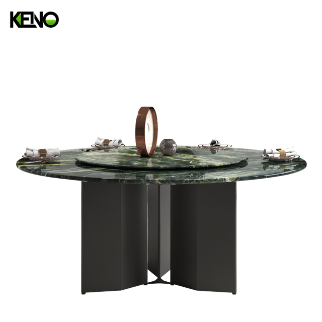 KENO Luxury Monet Garden Style Romantic Round Turntable Marble Dining Table