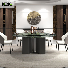 KENO Luxury Monet Garden Style Romantic Round Turntable Marble Dining Table