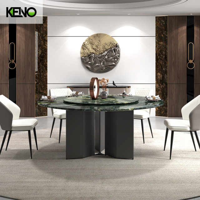 KENO Luxury Monet Garden Style Romantic Round Turntable Marble Dining Table