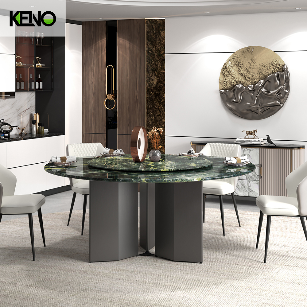 KENO Luxury Monet Garden Style Romantic Round Turntable Marble Dining Table