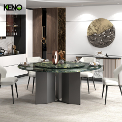KENO Luxury Monet Garden Style Romantic Round Turntable Marble Dining Table