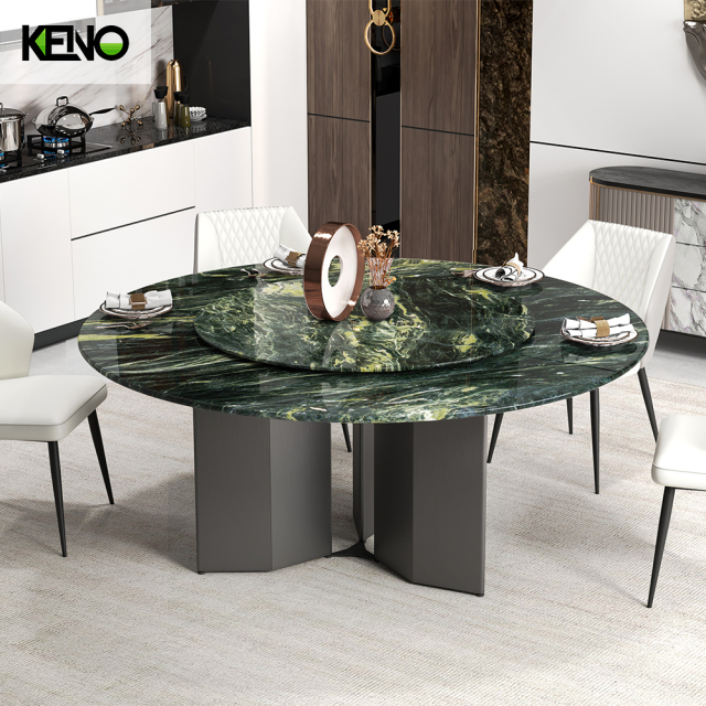 KENO Luxury Monet Garden Style Romantic Round Turntable Marble Dining Table